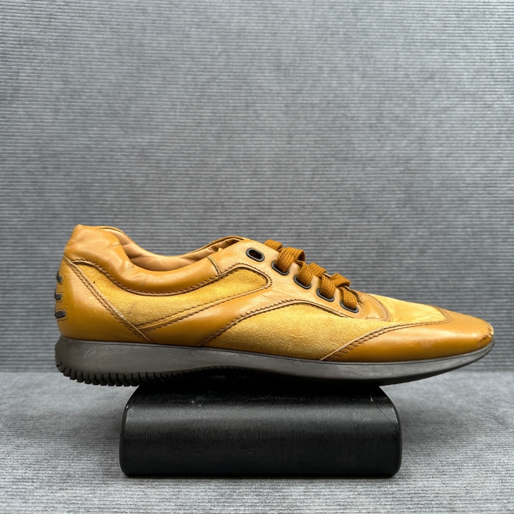 Hogan Interactive Tan Leather Suede Sneakers Mens 9 Made in Italy Low Top Shoes
